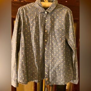 LAND’S END Canvas Button Down Polka Dot Denim Shirt